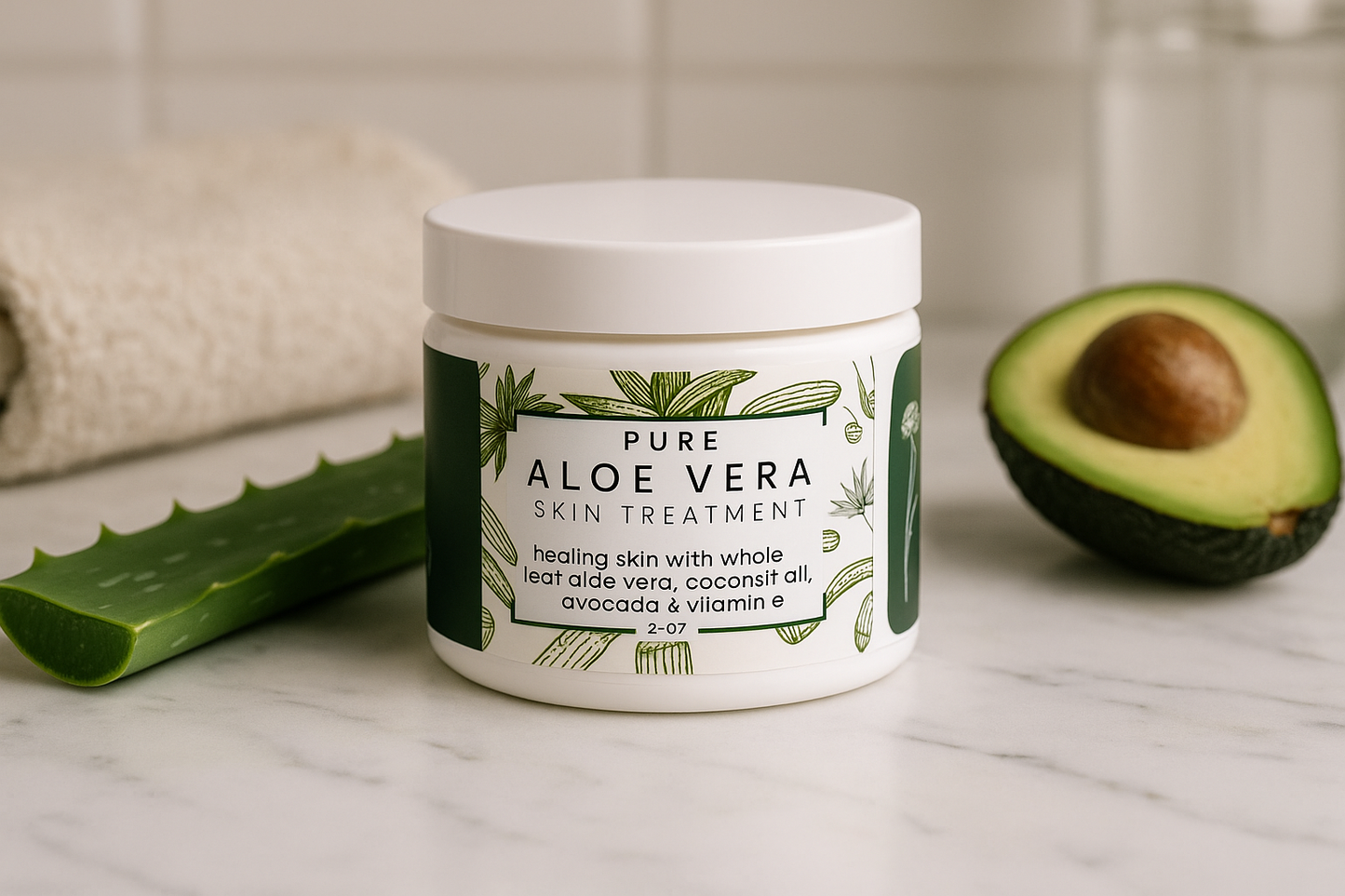 Pure Aloe Vera Skin Treatment - Organic Coconut, Olive Oil & Vitamin E, 2 oz