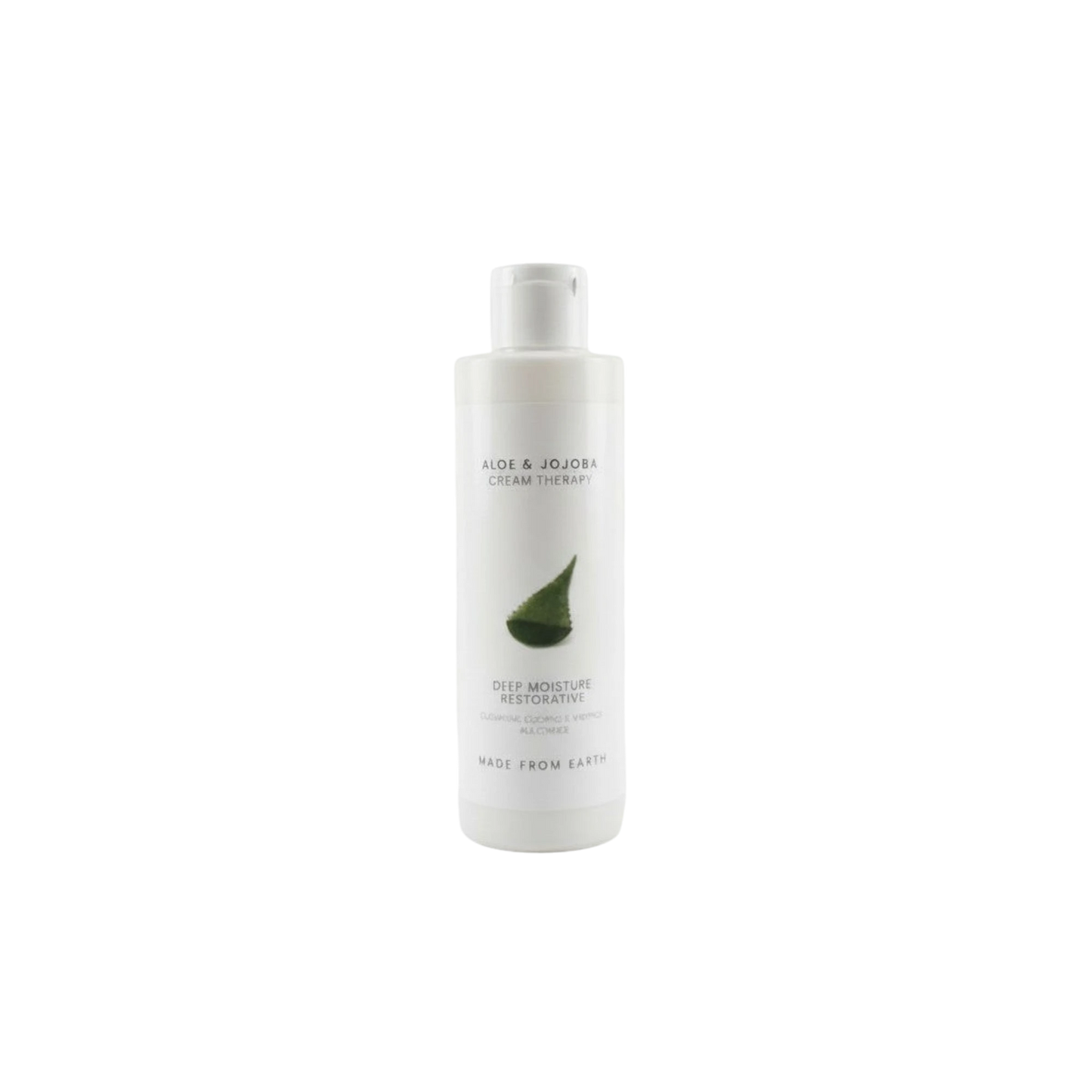 Made from Earth Aloe & Jojoba Cream Therapy Deep Moisture Restorative lotion bottle with aloe leaf graphic.