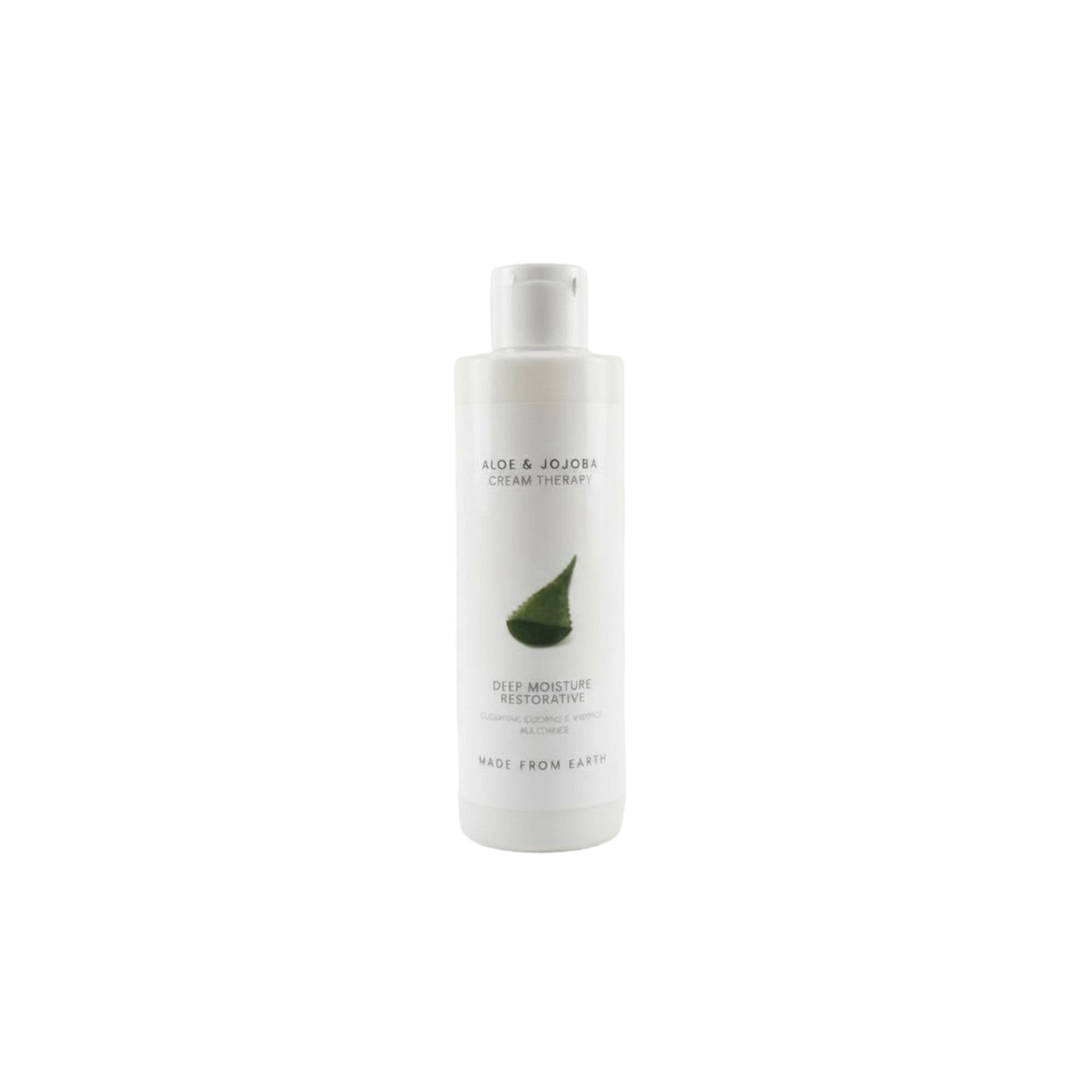 Made from Earth Aloe & Jojoba Cream Therapy Deep Moisture Restorative lotion bottle with aloe leaf graphic.