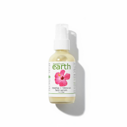 Made from Earth Rosehip + Hibiscus Face Serum for soft, smooth, sensitive skin. Moisturizing 2 oz bottle.